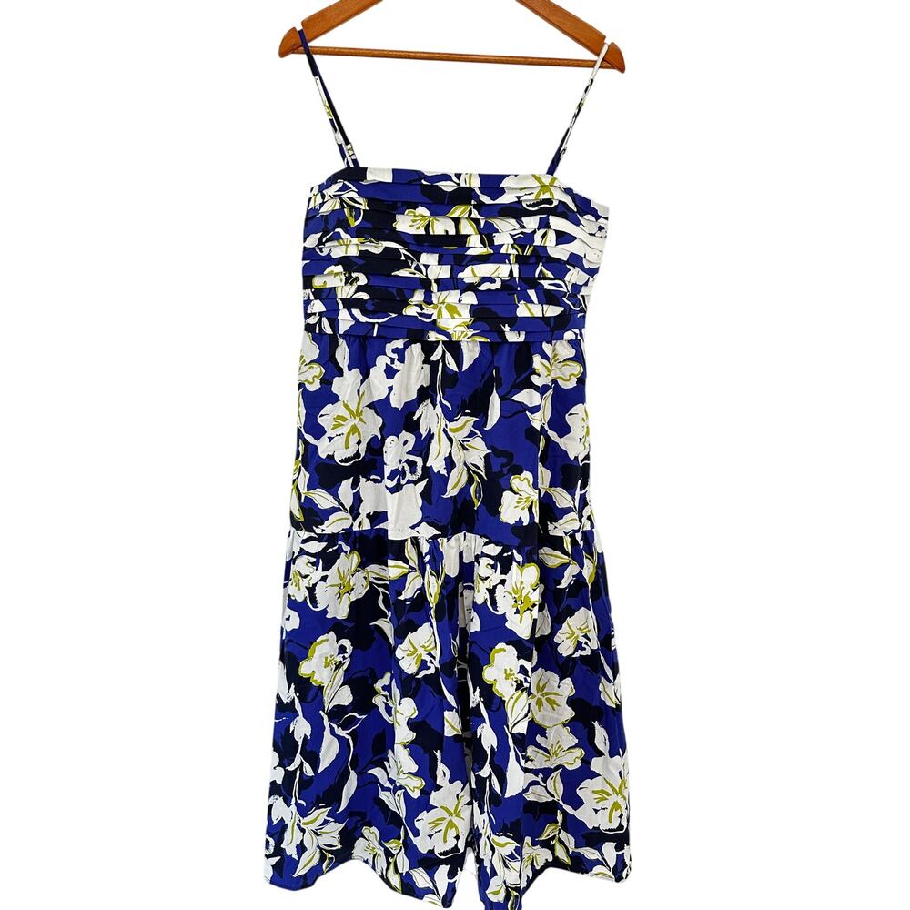 EVEREVE NWT Emmie Ruched Midi Dress in Blue Bold Floral // L - Picture 2 of 12
